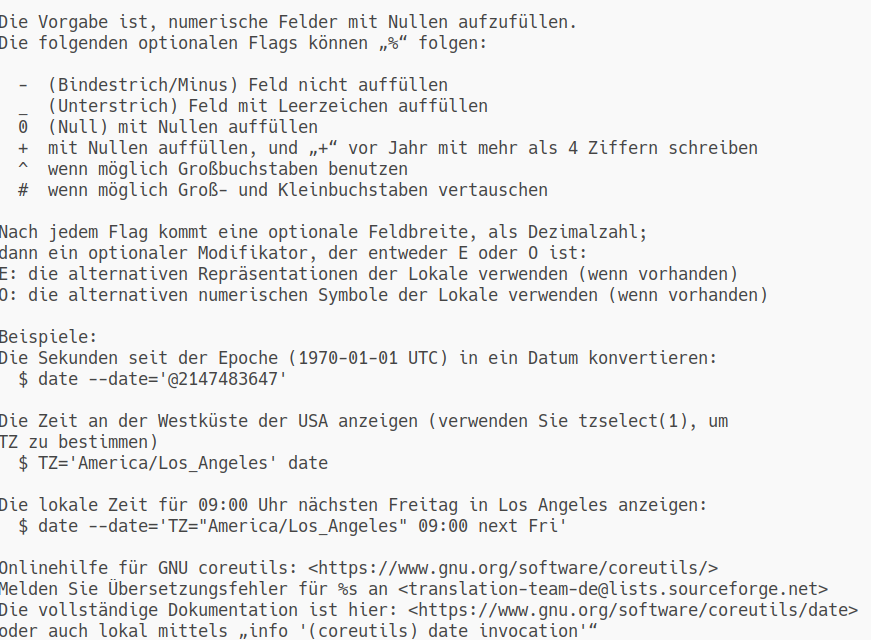 Kommando date help Formatierung