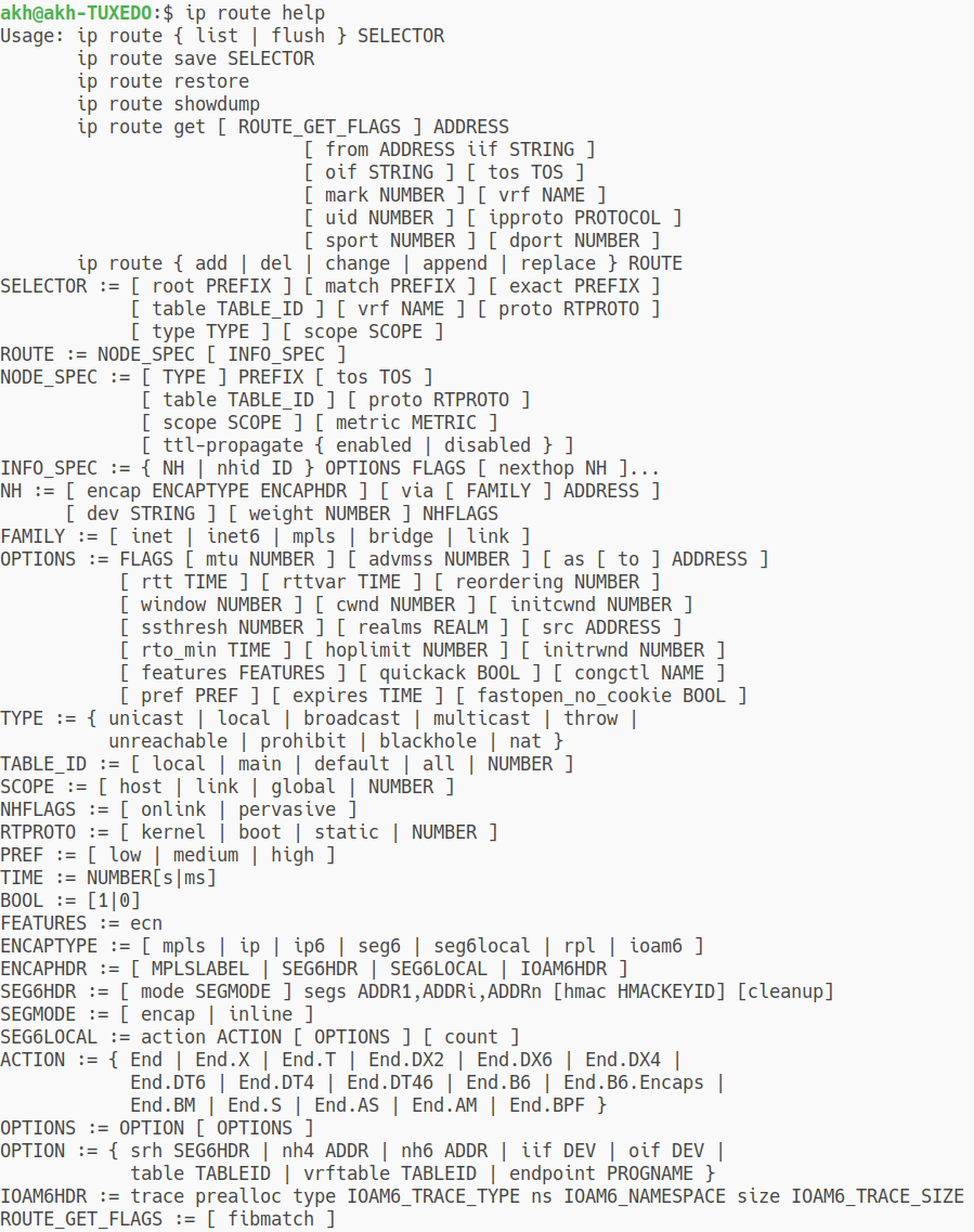 Linux cmd ip route help